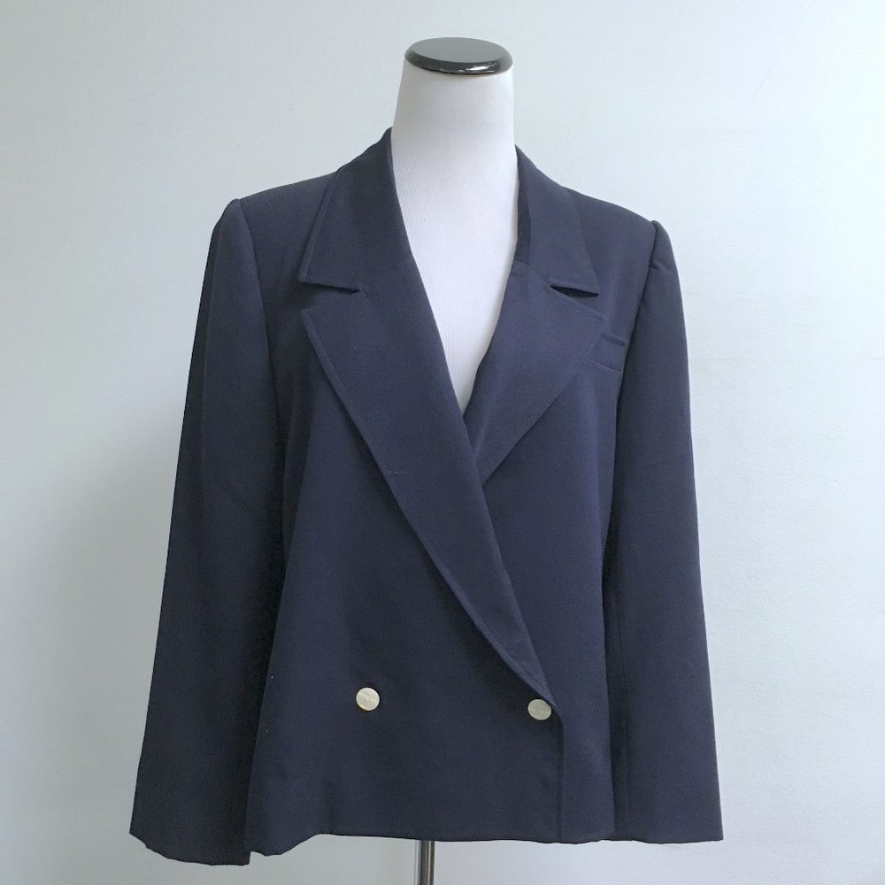 Designer Navy blue double breasted wool blazer 10 designer classic vintage